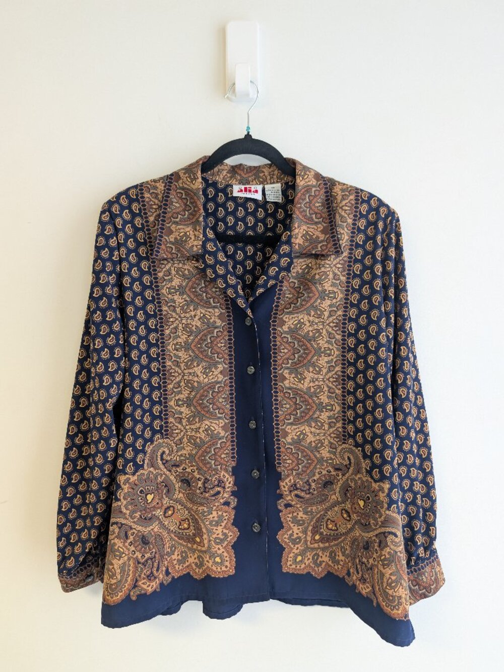 Vintage Alia Petite Paisley Baroque Print Button Up top